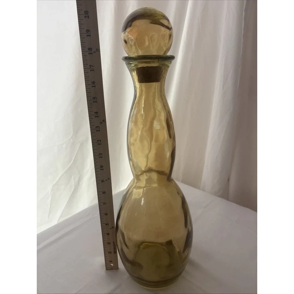 20” Vintage Amber Glass Decanter Bottle With Round Stopper-7lb Heavy Decorative